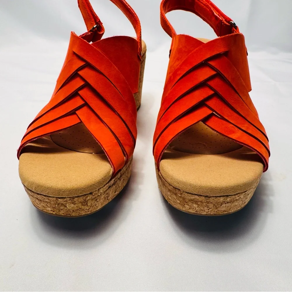 Clarks Giselle Glow Woven Grenadine Nubuck Leather‎ Wedge Sandals Size 10M